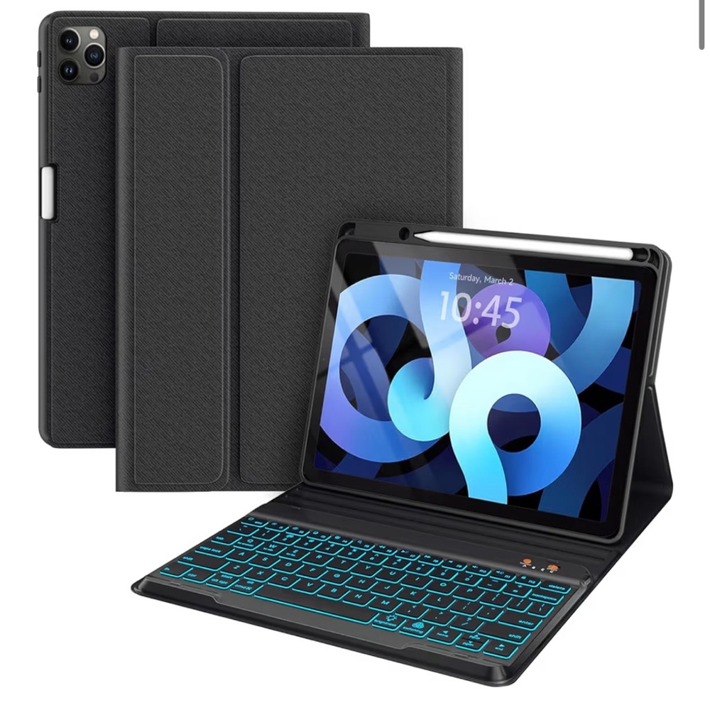 iPad Air 11” Folio Cover Keyboard Case 7-Color Backlit Pencil Holder Detachable